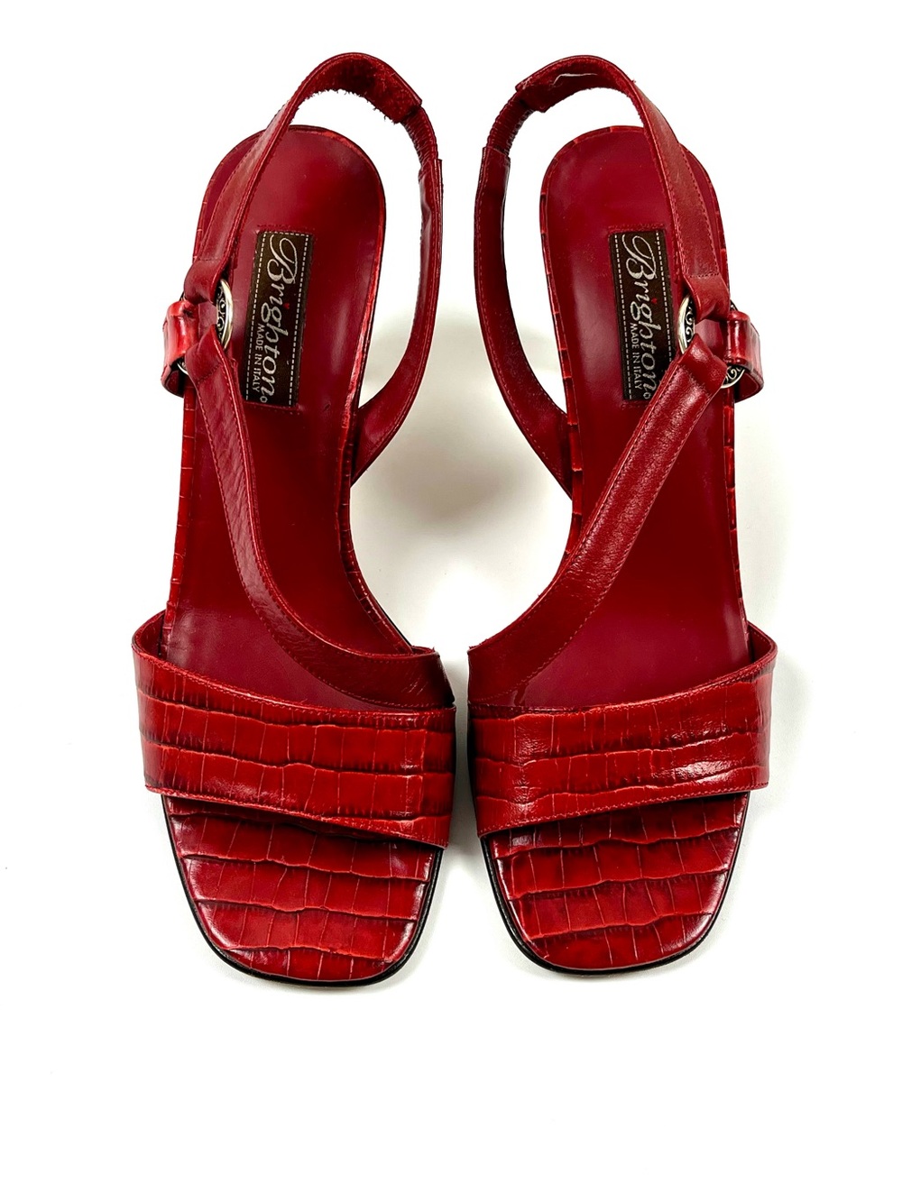 Vintage Brighton Red Croc-Embossed Slingback Sandals